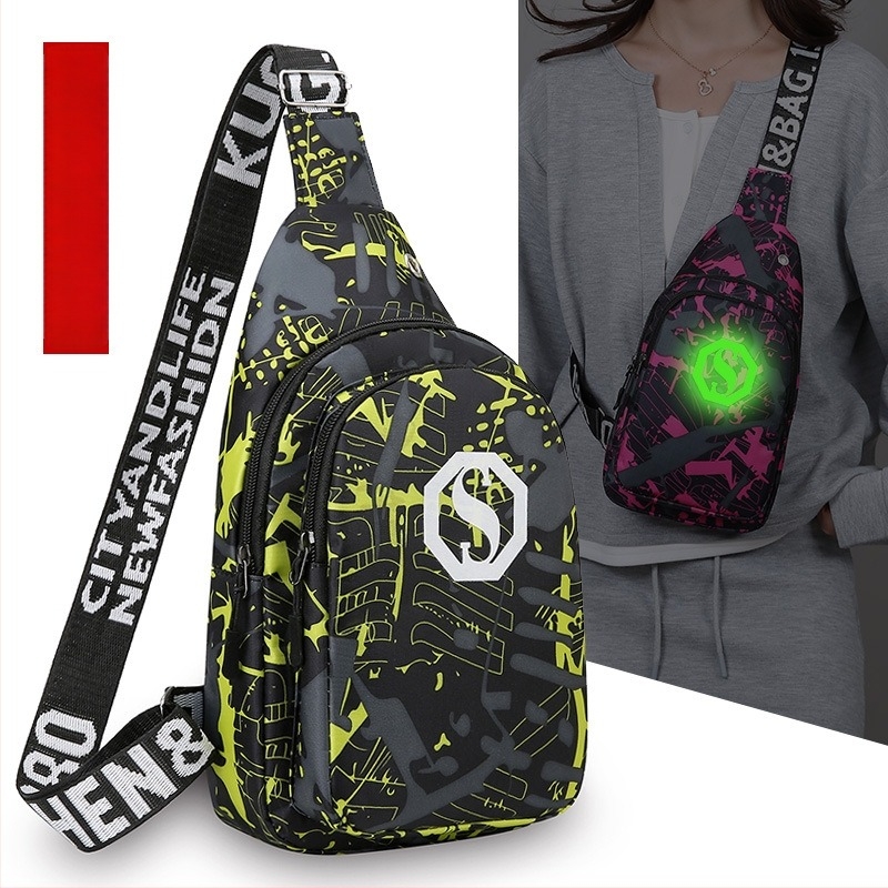 Muška torbica za prsa u street stilu, od najlona, vodootporna i otporna, geometrijski uzorak, podstava od poliestera