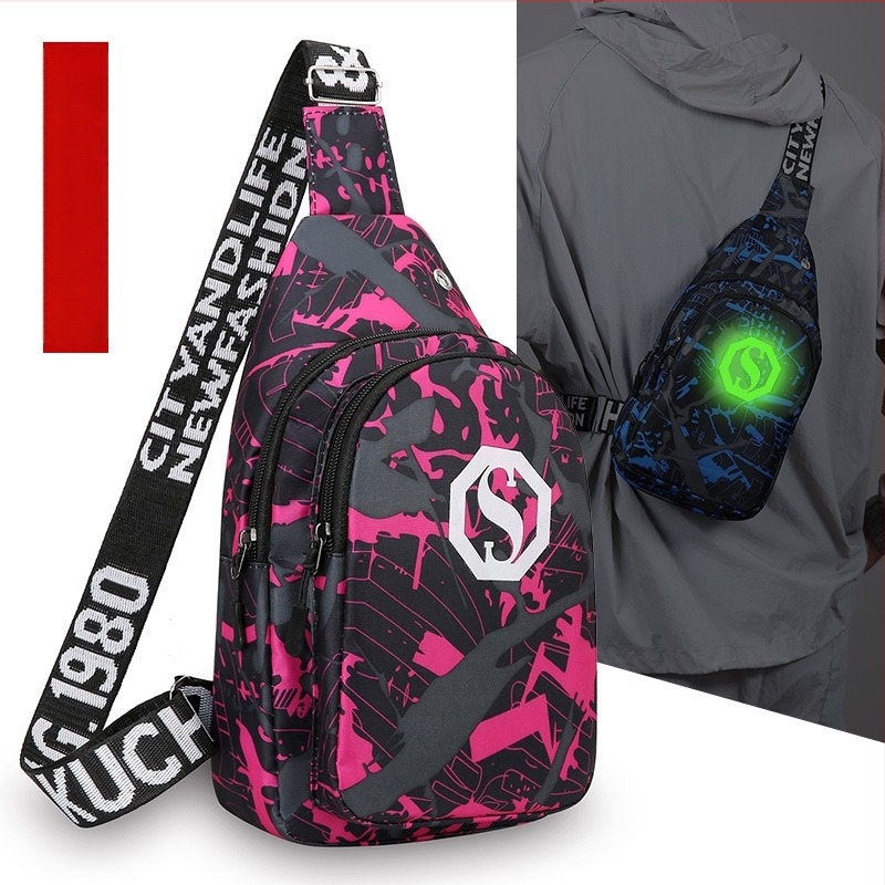 Muška torbica za prsa u street stilu, od najlona, vodootporna i otporna, geometrijski uzorak, podstava od poliestera