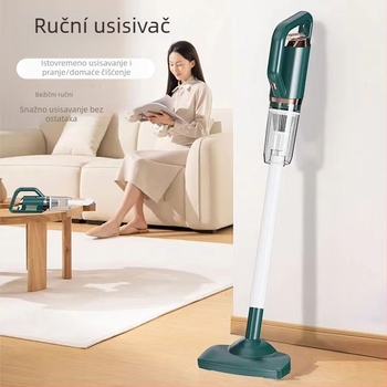 Bežični ručni usisavač za kućnu i automobilsku upotrebu — kompaktan i snažan; ugrađena baterija 1600–2000 mAh; usisna snaga >5000 Pa; mokro i suho čišćenje; podna četka 2-u-1; trajanje rada 3–6 h; buka ispod 36 dB.
