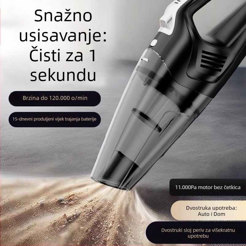 Bežični usisavač za automobil, mini ručni, za kućnu upotrebu, motor bez četkica, visoka snaga
