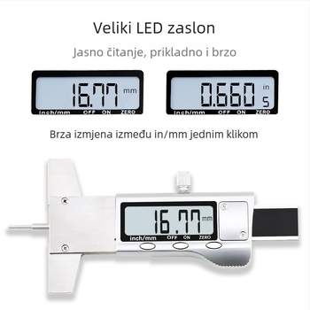 Ninth World digitalni kaliper za dubinu gazećeg sloja gume, 0–25 mm, cijeli metal