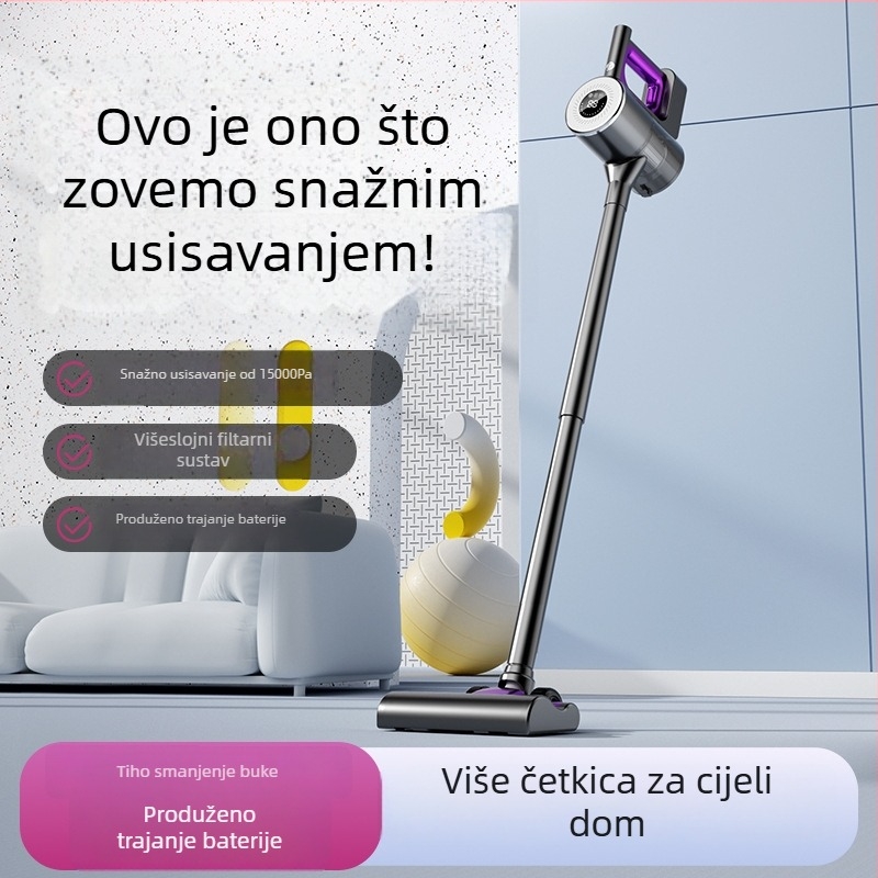 Bežični automobilni usisavač s integriranim mopom i 2-u-1 četkom za čišćenje, prijenosni kućni usisavač, 140W, USB napajanje, ugrađena baterija 1601–2000 mAh, suho/ tepih čišćenje, niski nivo buke