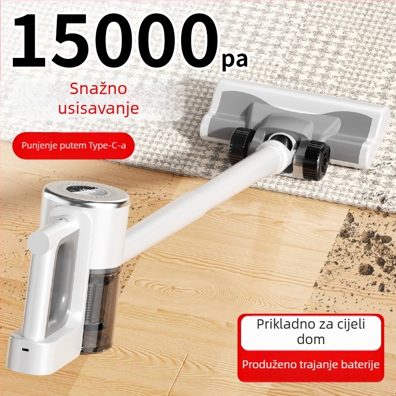 Bežični automobilni usisavač s integriranim mopom i 2-u-1 četkom za čišćenje, prijenosni kućni usisavač, 140W, USB napajanje, ugrađena baterija 1601–2000 mAh, suho/ tepih čišćenje, niski nivo buke