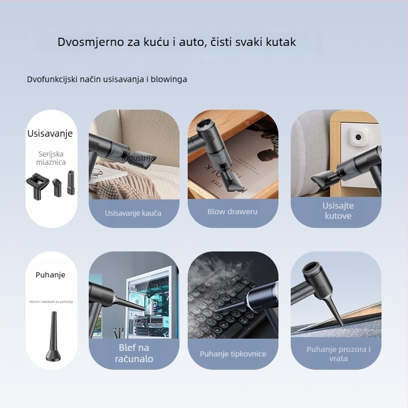 Prijenosni kućanski usisavač s bežičnim usisavanjem i puhanjem, dvostruka funkcija, baterijsko napajanje, 6000 Pa, 80 W, ≤36 V