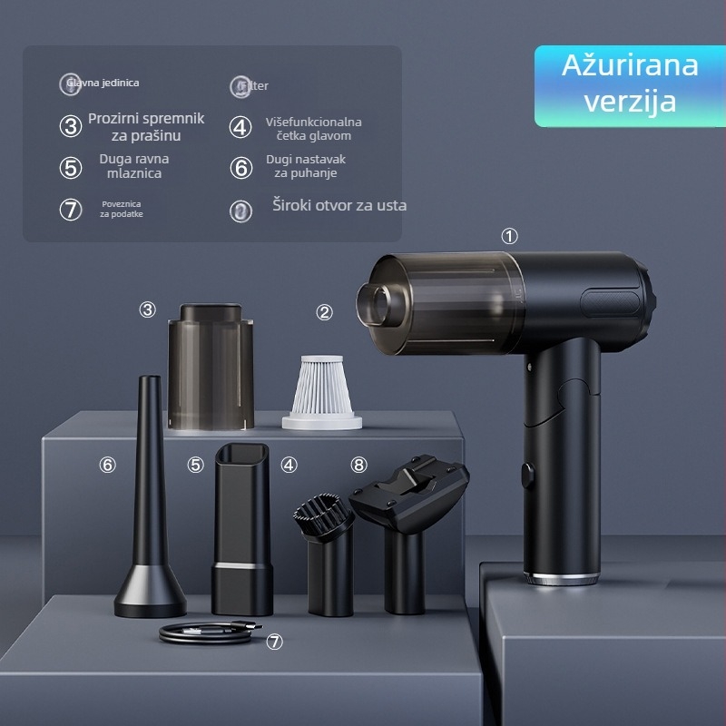 Prijenosni kućanski usisavač s bežičnim usisavanjem i puhanjem, dvostruka funkcija, baterijsko napajanje, 6000 Pa, 80 W, ≤36 V