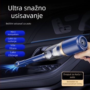 Bežični ručni usisavač za automobil – mokro/suho, ugrađena baterija 2000–2500mAh, 40–60W, 3100–4000Pa, buka <36dB