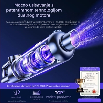 Bežični ručni usisavač za auto, snažno usisavanje 16500 Pa, trajanje baterije 26 min, 120 W, HEPA filtracija