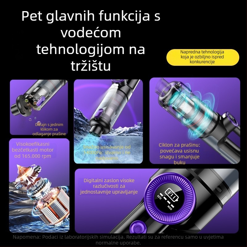 Bežični ručni usisavač za auto, snažno usisavanje 16500 Pa, trajanje baterije 26 min, 120 W, HEPA filtracija