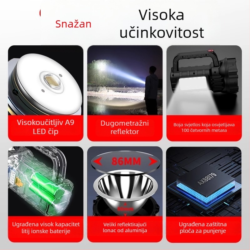 Prijenosna LED baterijska svjetiljka za vanjsku upotrebu, kompaktna, dugi domet