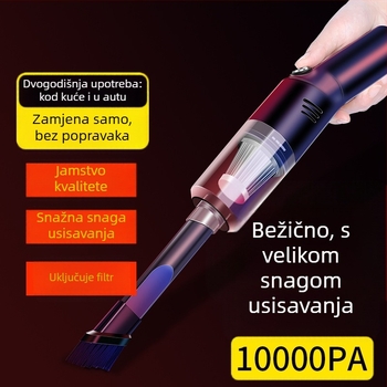 Visoko snaga ručni usisavač za automobil, bežični, mokro i suho korištenje; usis 9000 Pa, 9 V, 120 W, 36000 o/min, punjiv