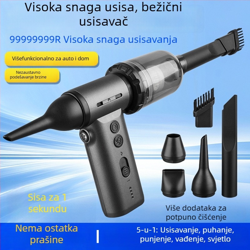 Visokou učinkovit bežični usisavač za automobil s integriranim usisavanjem i ispuhom, ručni čišćivač prašine s digitalnim zaslonom za kućnu upotrebu