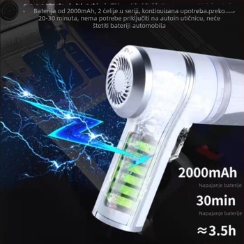 Bežični auto usisavač za mokro i suho – punjiv, 70W, 7,4V, 6000Pa, 200 cm kabel, kompaktno i prijenosno