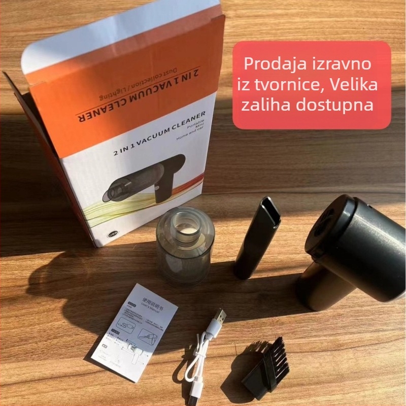 Ručni usisavač za auto, USB punjenje, ugrađena baterija ≤500 mAh, snaga 13–120W, usisavanje <10 kPa, posuda za prašinu