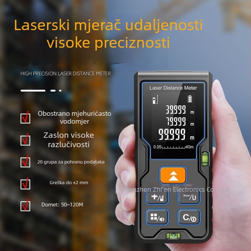 Laserski mjerač udaljenosti, ručni infracrveni mjerni alat, visoko precizna elektronička mjerač za mjerenje unutarnjih prostora