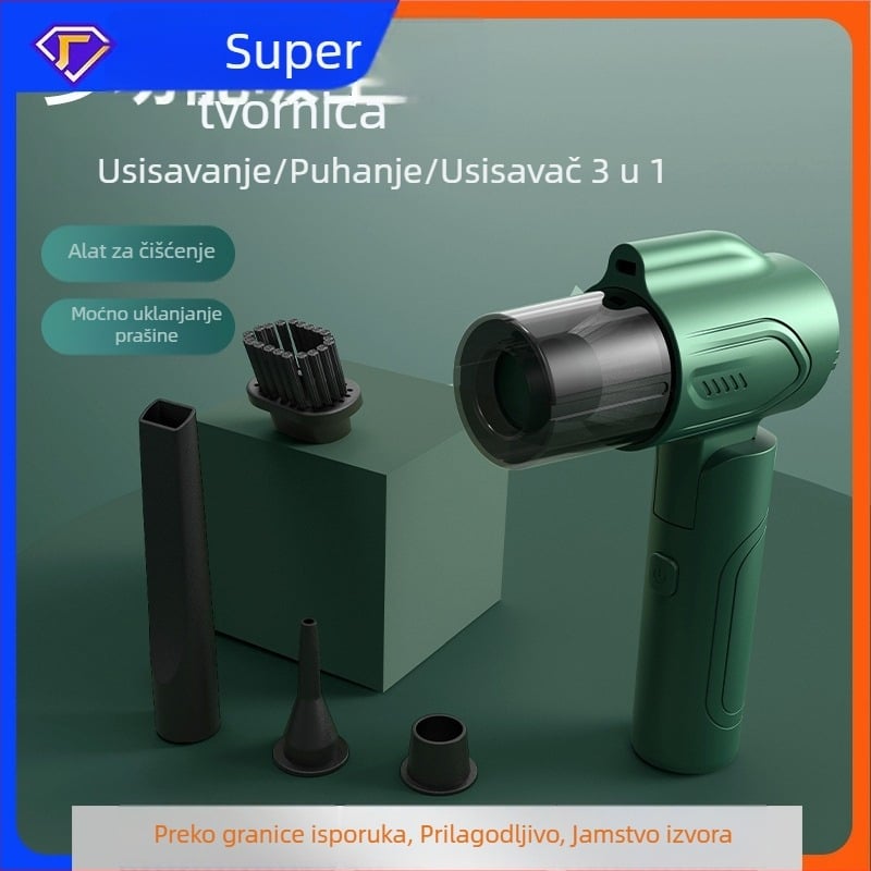 Bežični prijenosni sklopivi ručni usisavač za automobil i kućnu upotrebu, 3-u-1: usisavanje, izduvavanje i pranje prašine, ugrađena baterija, ≤36V, 12W, usisna snaga 10.1–15 kPa