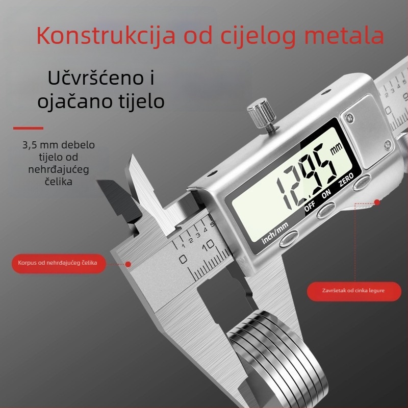 Digitalni kaliper od nehrđajućeg čelika, potpuno metalno kućište, elektronički prikaz, visoka preciznost mjerenja