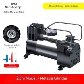 Automobilska pumpa za zrak, metalna, jednocilindrična, 12V, 120W, 70 L/min