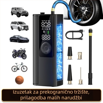 Automobilska pumpa za zrak s jednim cilindrom, ugrađena LED rasvjeta i manometar za tlak u gumama, 12V, 80W, 30 L/min