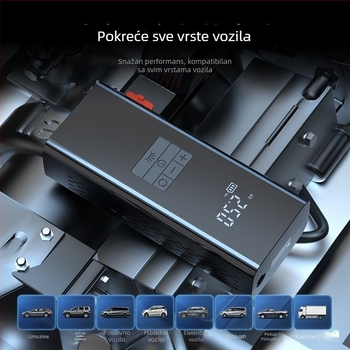 Naflašivač guma za automobil s hitnim napajanjem — Sve u jednom, 12V, 80W, 30 L/min, litijeva baterija