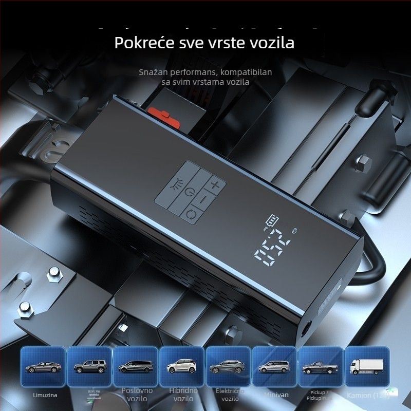 Naflašivač guma za automobil s hitnim napajanjem — Sve u jednom, 12V, 80W, 30 L/min, litijeva baterija