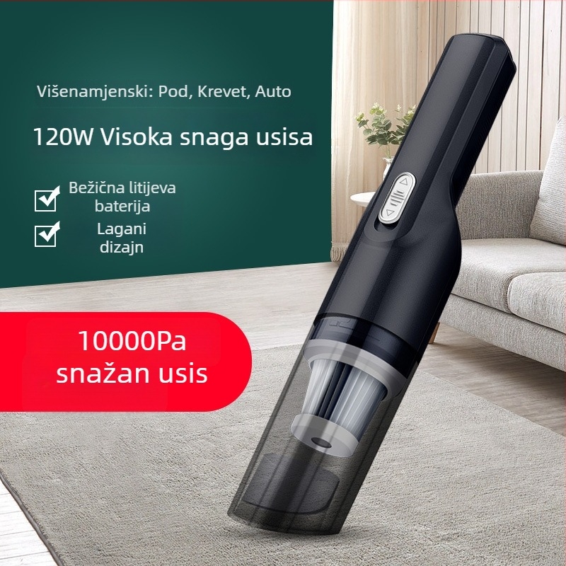 Auto mini usisavač s usisom 6000 Pa, 12 V / 120 W, Bežično punjenje, čišćenje prašine