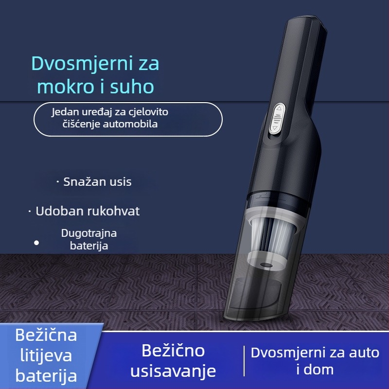 Auto mini usisavač s usisom 6000 Pa, 12 V / 120 W, Bežično punjenje, čišćenje prašine
