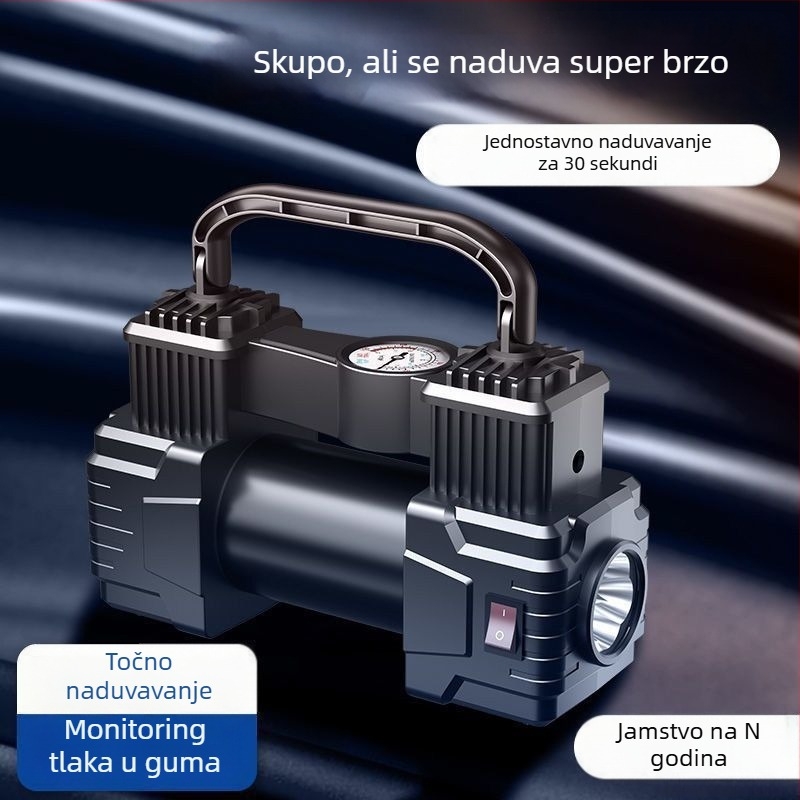 Visoko učinkovita prijenosna auto pumpa za zrak, 12V, 150W, kabel 2.5 m, 50 cm cijev, protok zraka >70 L/min
