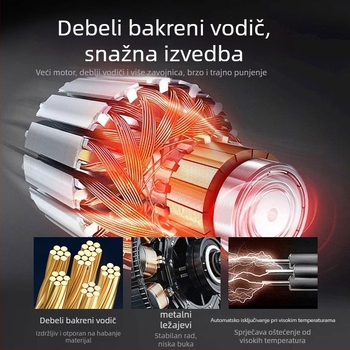 Dvoventilska automobilska pumpa za zrak, 12V, 280W, 70 L/min, 2 m kabel