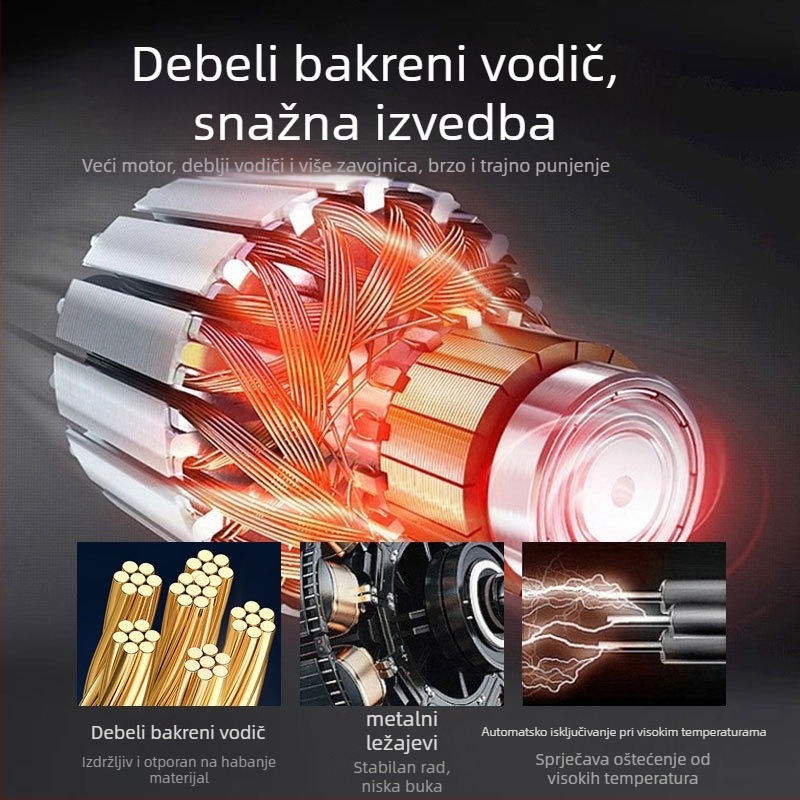 Dvoventilska automobilska pumpa za zrak, 12V, 280W, 70 L/min, 2 m kabel