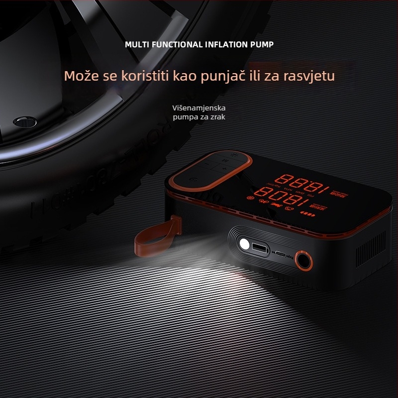 Automobilska pumpa za zrak - prenosiva bežična visoke snage s automatskim isključivanjem i svjetlom, USB punjenje, 24V, 80W, digitalni prikaz, 30 L/min