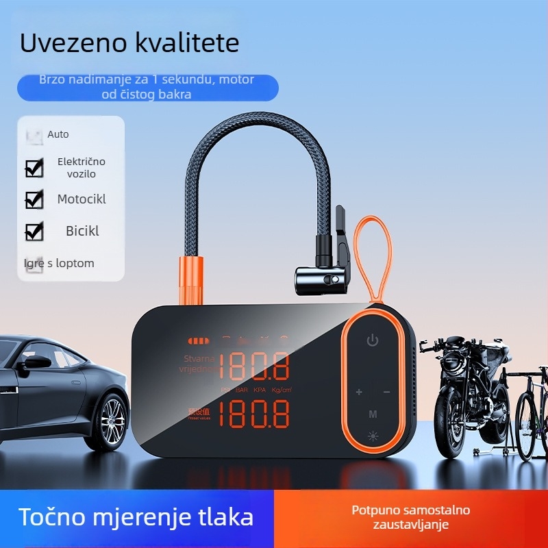 Automobilska pumpa za zrak - prenosiva bežična visoke snage s automatskim isključivanjem i svjetlom, USB punjenje, 24V, 80W, digitalni prikaz, 30 L/min