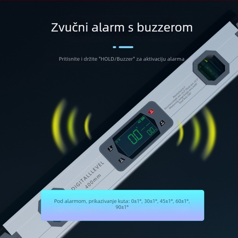 Elektronički digitalni niveli s dvostrukom osi, aluminijska legura, mjerenje kuta, zvučni signal nagiba