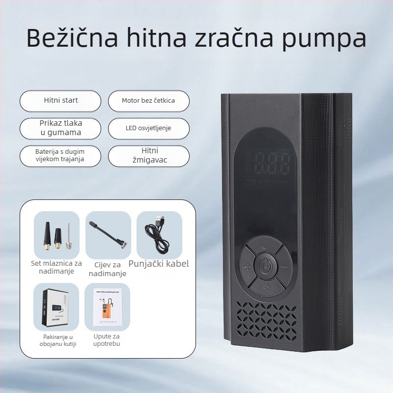 Automobilska pumpa za zrak s digitalnim manometrom i USB punjenjem, 12V, 100W, 60 L/min