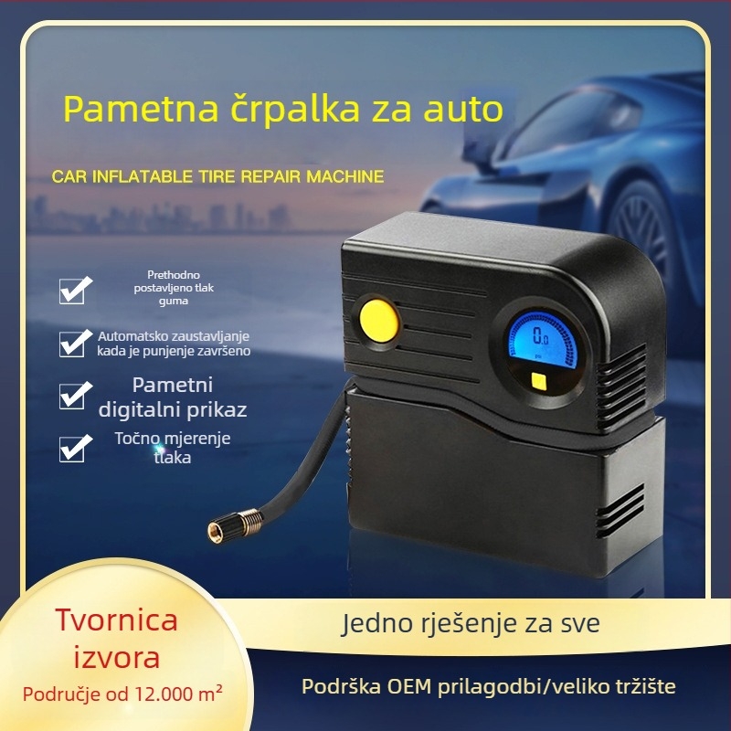 Automobilska pumpa za zrak, jednocilindrična, 120W, DC-12V, 35L/min, digitalni zaslon s pokazivačem, kabel duljine 3 m