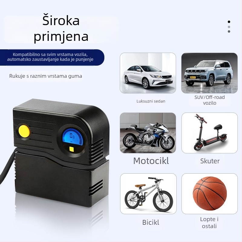 Automobilska pumpa za zrak, jednocilindrična, 120W, DC-12V, 35L/min, digitalni zaslon s pokazivačem, kabel duljine 3 m