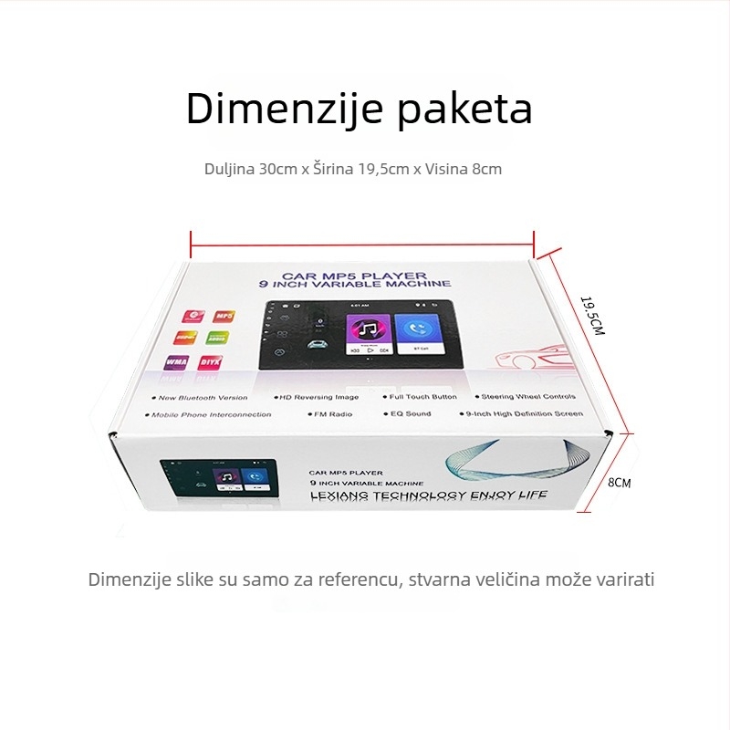 MP5 automobilni player Bluetooth, LCD zaslon, stražnja kamera, 12V napajanje, bežični CarPlay, AHD