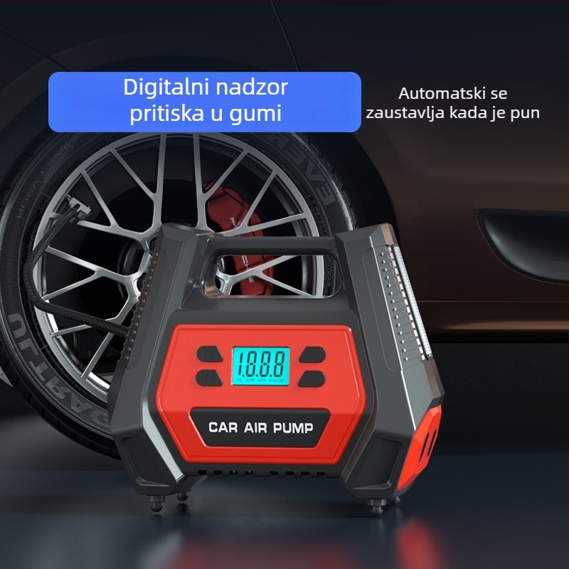 Prijenosna pumpa za gume automobila, 12V, 120W, 40 L/min, digitalni zaslon, LED svjetlo