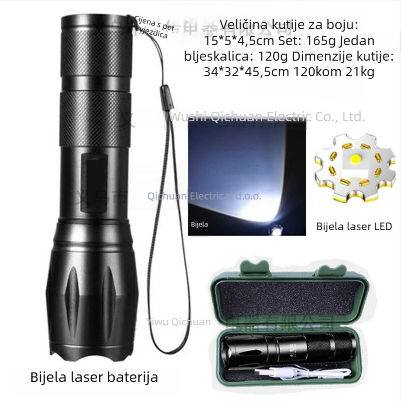 Start LED flashlight sa četiri izvora svjetla, zoom za vanjsku fotografiju, pomoćno osvjetljenje (10W, 350+ lm, domet 200–500 m, vodootporan)