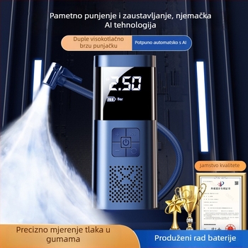 Prijenosna pumpa za zrak automobil s digitalnim zaslonom, 12V, 80W, 25 L/min, USB punjenje; pogodna za auto gume, lopte, bicikle, motocikle i električna vozila