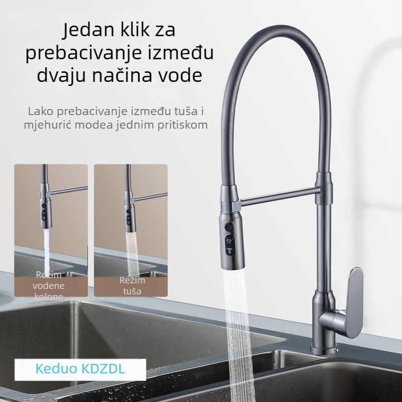Kuhinjski slavina za kućnu upotrebu, s magnetskim držačem, nehrđajući čelik, izvučni izljev, zaštita od prskanja, 360° okretanje i teleskopski