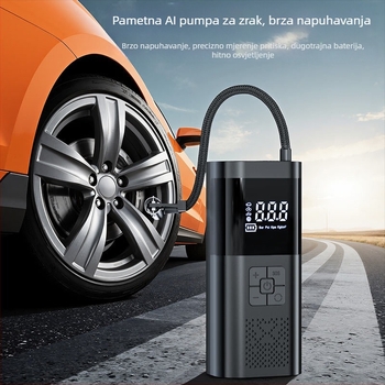 Prijenosna automobilska pumpa s digitalnim zaslonom, unaprijed postavljenim tlakom i automatskim isključivanjem, 12V, punjiva, 80W, protok zraka 30 L/min.