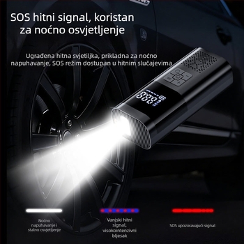 Prijenosna automobilska pumpa s digitalnim zaslonom, unaprijed postavljenim tlakom i automatskim isključivanjem, 12V, punjiva, 80W, protok zraka 30 L/min.