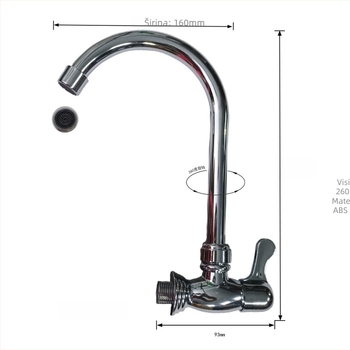 ABS kuhinjski faucet, vertikalna instalacija, keramički jezgreni ventil, 20 mm ulaz/izlaz, elektroplatinirani završni sloj
