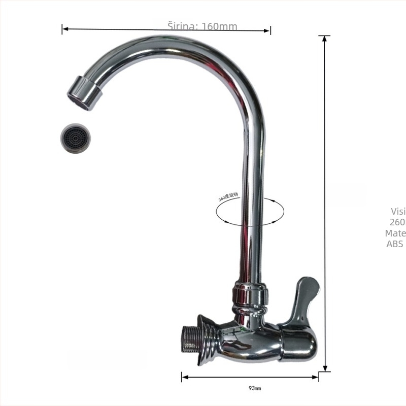 ABS kuhinjski faucet, vertikalna instalacija, keramički jezgreni ventil, 20 mm ulaz/izlaz, elektroplatinirani završni sloj