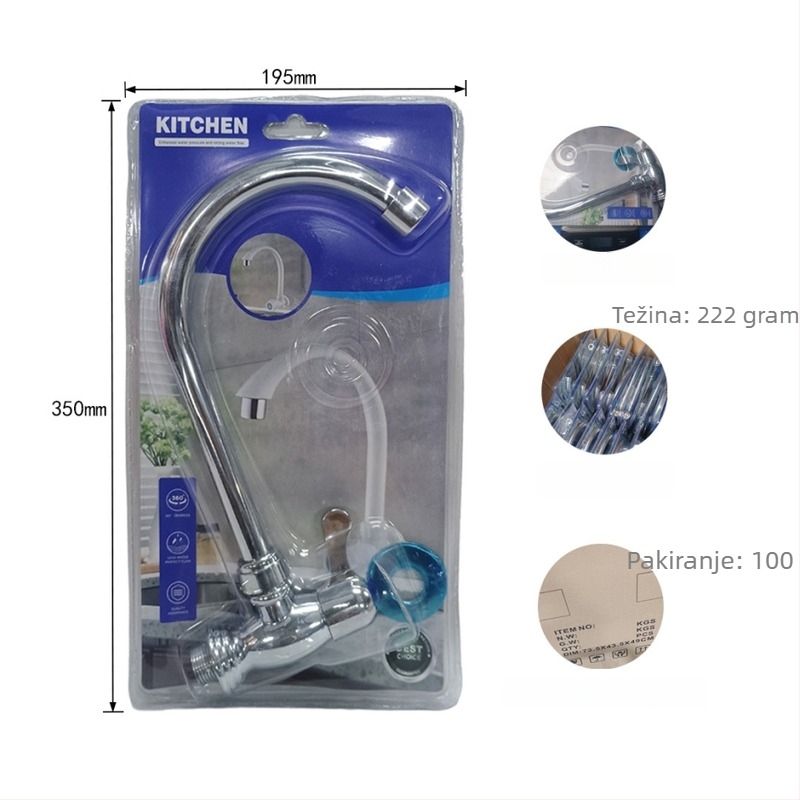 ABS kuhinjski faucet, vertikalna instalacija, keramički jezgreni ventil, 20 mm ulaz/izlaz, elektroplatinirani završni sloj