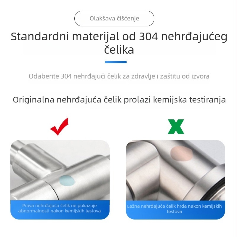 Jednostavna hladna kuhinjska slavina 001 - nehrđajući čelik, okretna instalacija, bakreno jezgro ventila
