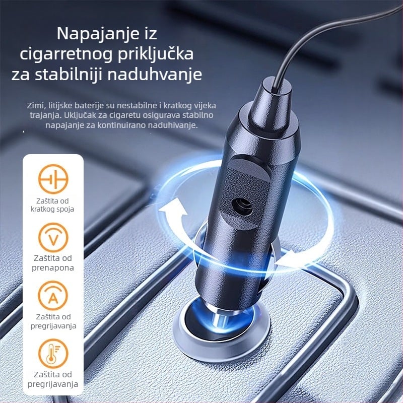 Prijenosna dvocilindrična pumpa za auto gume, 12V, >280W, 45 L/min, digitalni zaslon