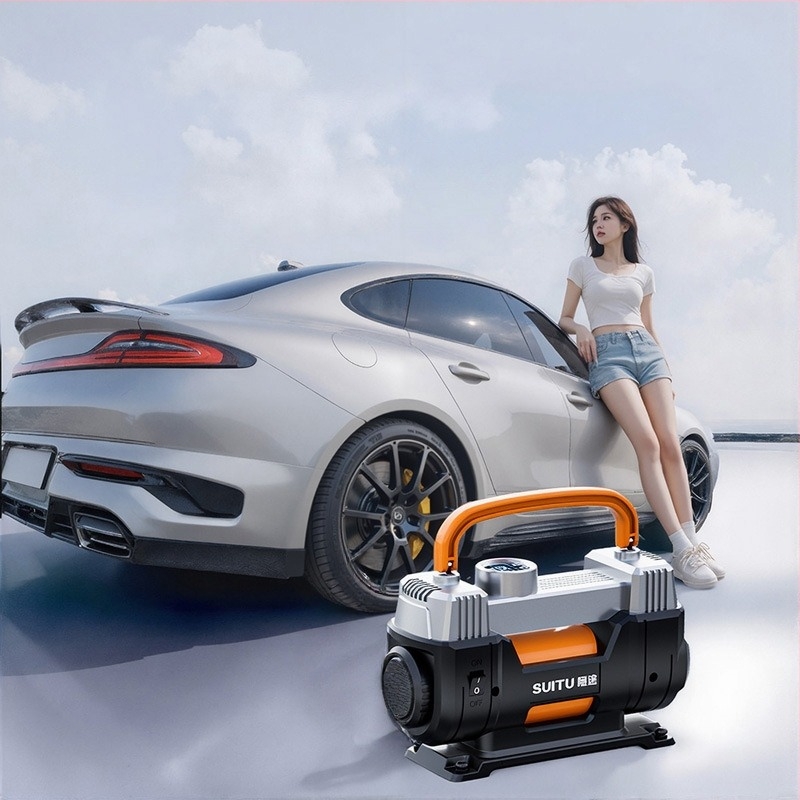 Prijenosna dvocilindrična pumpa za auto gume, 12V, >280W, 45 L/min, digitalni zaslon