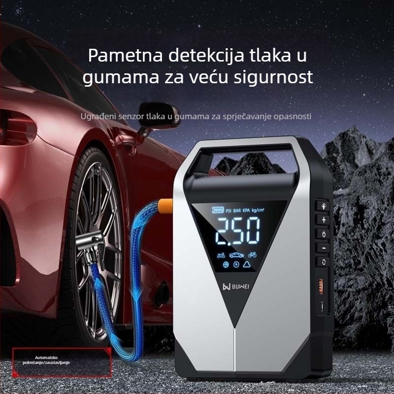 Automobilska pumpa za gume i startač, sve-u-jednom, 12V, 12000mAh, 40 L/min, 80W, Digitalni zaslon