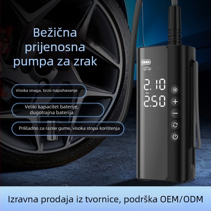 Automobilska pumpa zraka – bežična, prijenosna, ručna, digitalni prikaz, automatsko gašenje; 12V, 100W, 25 L/min